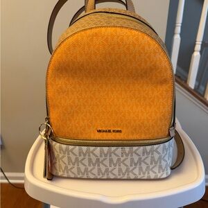 Michael Kors Vibrant Orange and Cream Backpack